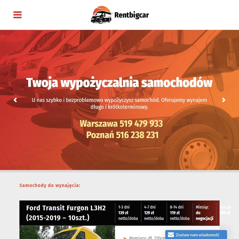 Warszawa - wynajem samochodów dostawczych śrem